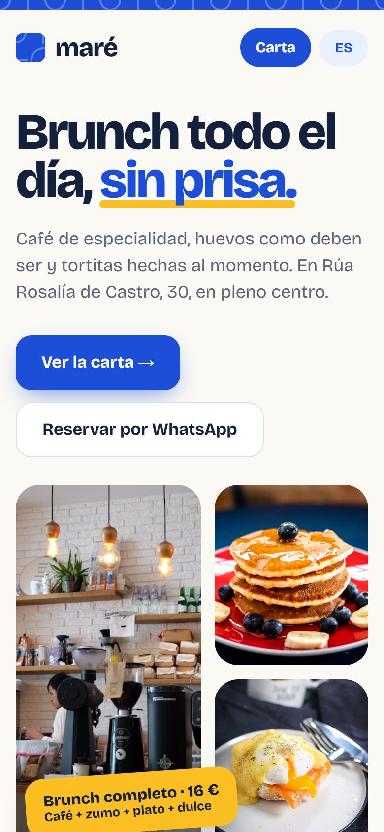 Demo de cafetería en el móvil
